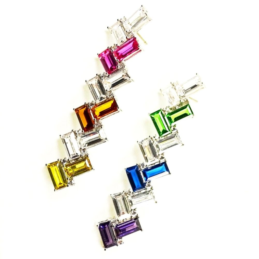 KURT GEIGER Rhodium Plated Multicolor Crystals Dangle Earrings